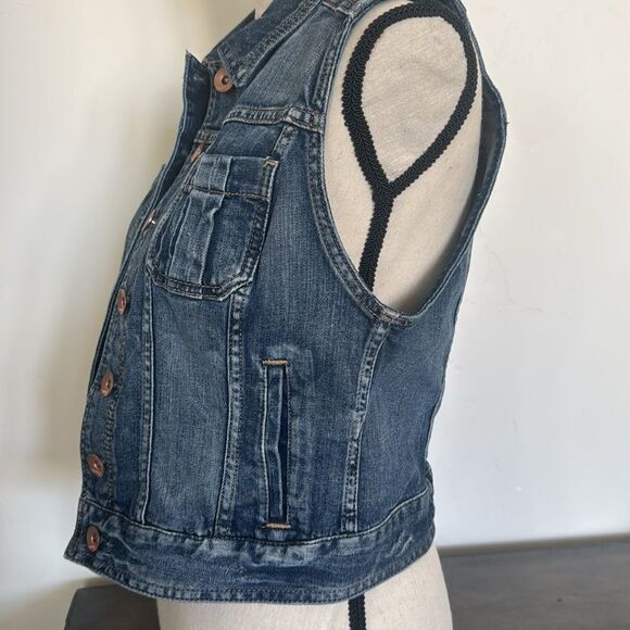 Express Denim Medium Wash Vest with Copper Buttons Cotton Blend Women’s Size M - Picture 3 of 12